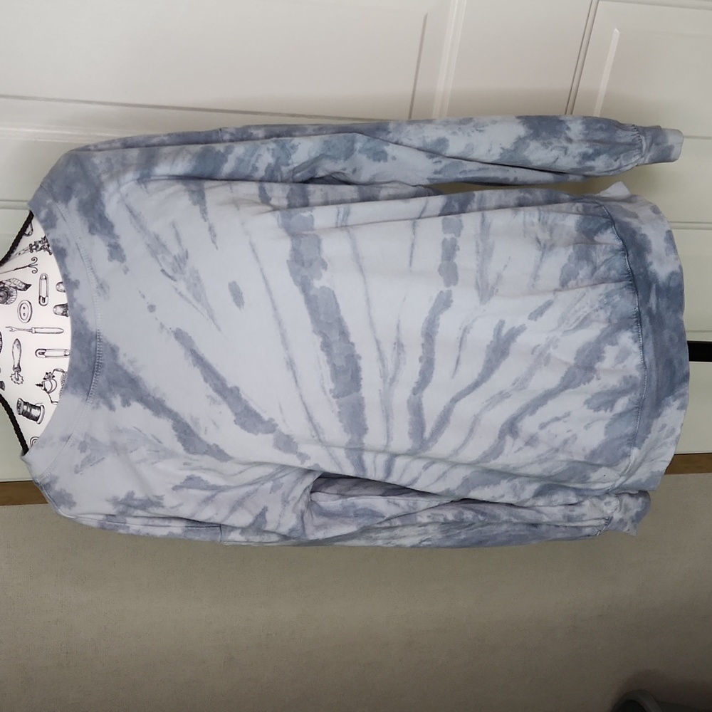 Kori America Blue Mix Tie Dye Long Sleeve Stretchy Shirt Women's Small